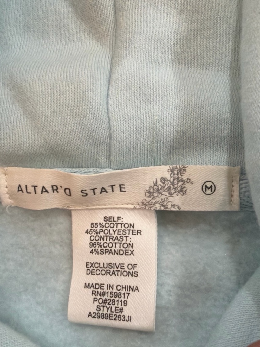 Altar'd State Sunny Days Ahead Light Blue Embroidered Fleece Hoodie M - Picture 7 of 8